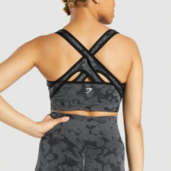 Gymshark Adapt Sports Bra S Grey Camo Criss Cross Wrap Straps Wrap Front - Picture 8 of 8